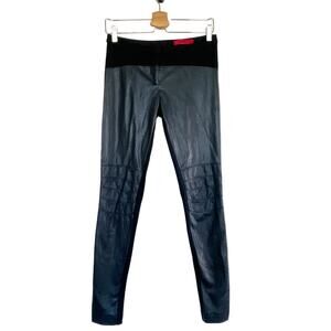 HUGO BOSS black vegan faux leather knit slim paneled moto leggings pants